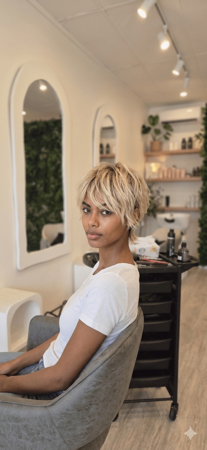 Textured blonde pixie